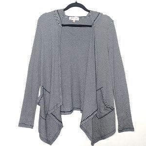Striped Hooded Open Front Cardigan Pockets